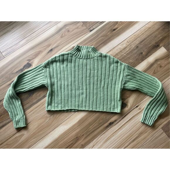 Pacsun LA Hearts Sailing Mock Neck Cropped Ribbed Green Cotton Sweater XS - Picture 2 of 7